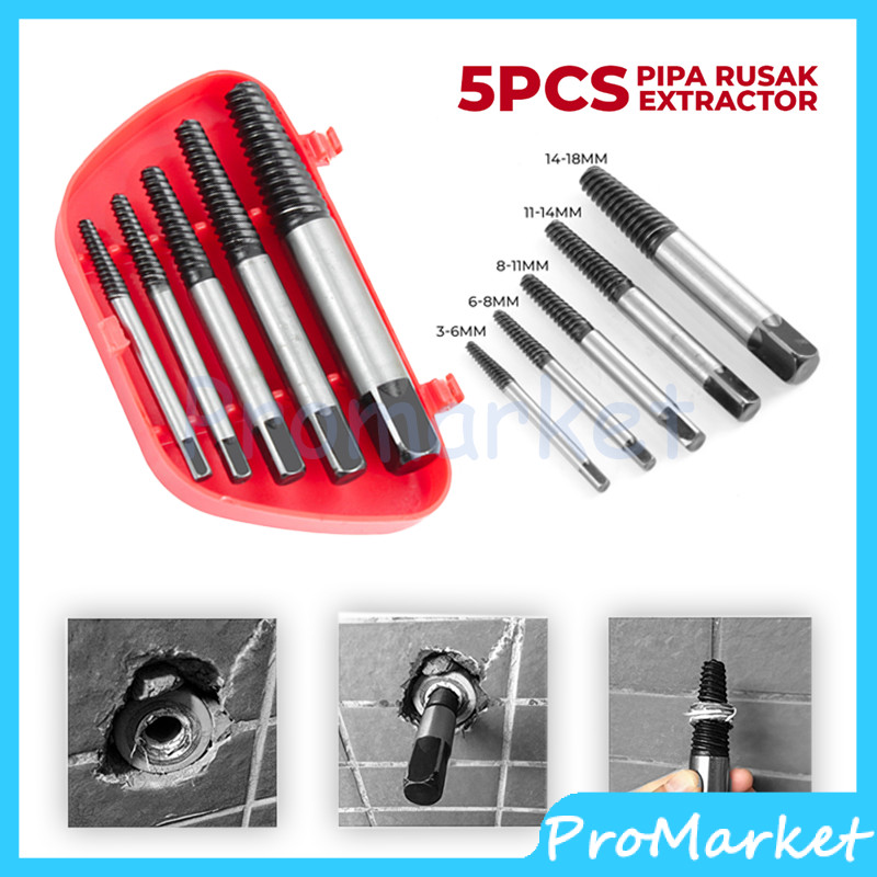 5pcs Screw Extractor Set Pembuka Baut Patah / Pembuka Baut Rusak / Patah Manual Dengan Gagang Tap Ta