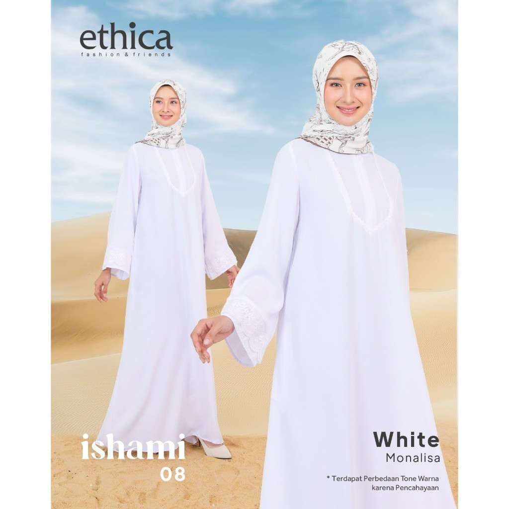 Ethica Gamis Wanita Ishami 08 Abaya Muslim / Gamis Ethica Ishami 08 / Gamis Putih / Abaya Putih / Ab