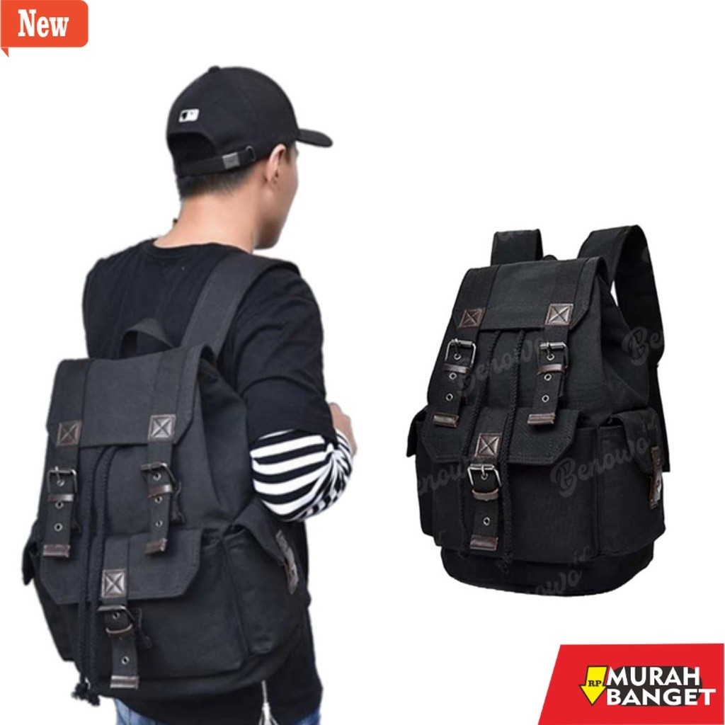 Tas Ransel Pria Kekinian Ransel Pria Kanvas Tas Sekolah Kuliah Pockets Sides - RK023