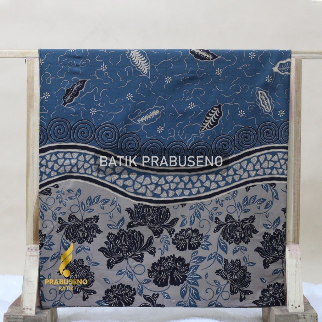 PRABUSENO WANDA BIRU Kain Bahan Batik Solo Katun Premium Modern Warna Meteran Print Printing Motif E