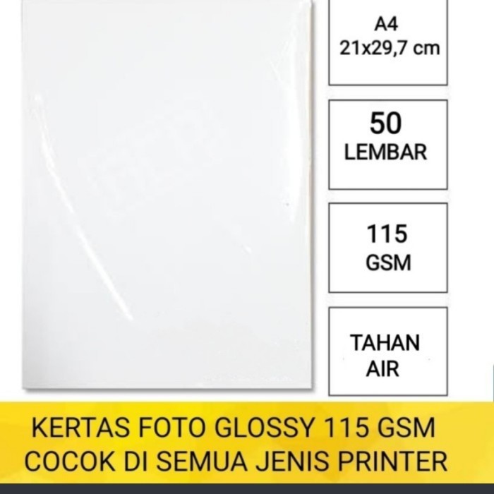 kertas foto glossy 115 gsm A4 isi 50 lembar/photo paper glossy inkjet