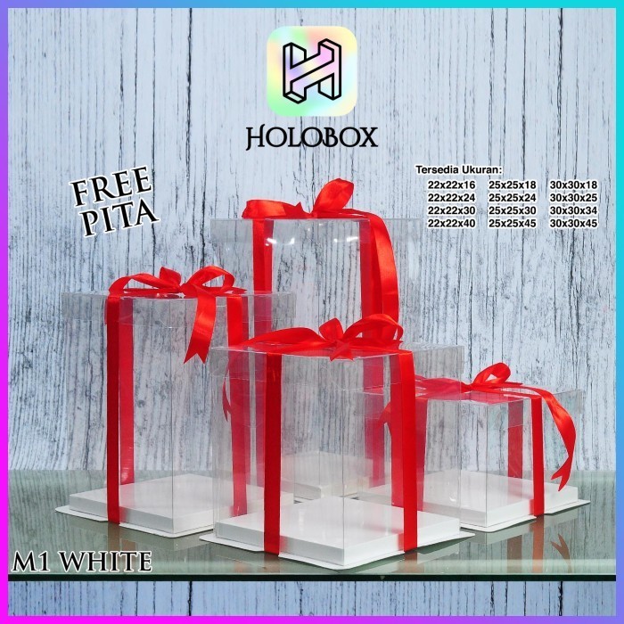 

Cake Box Kotak Kue Mika Transparan Dus Hantaran - Tutup Mika 30x30 - White, 30x30x18