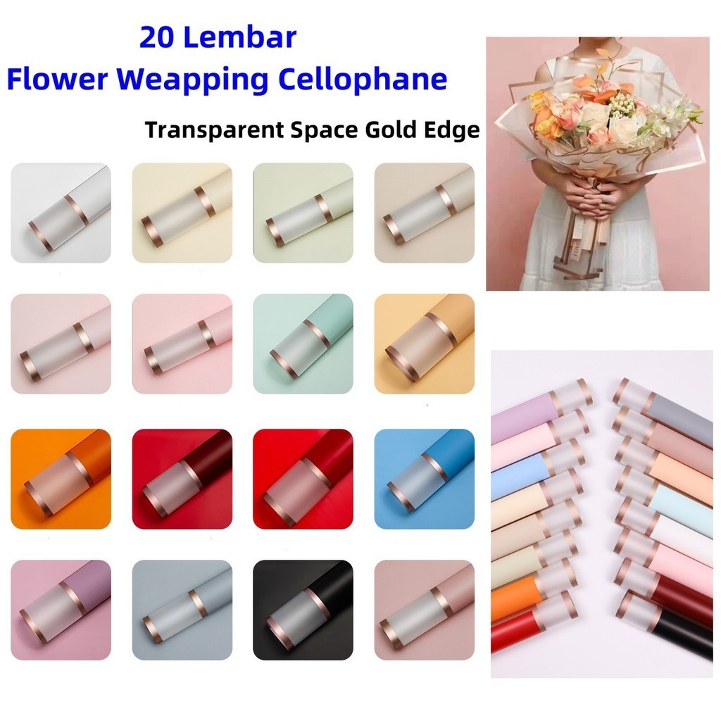 

(20 LEMBAR) FLOWER WRAPPING TRANSPARENT GOLD FRAME CELLOPHANE WATERPROOF KERTAS BUKET BUNGA / FLOWER WRAPPING