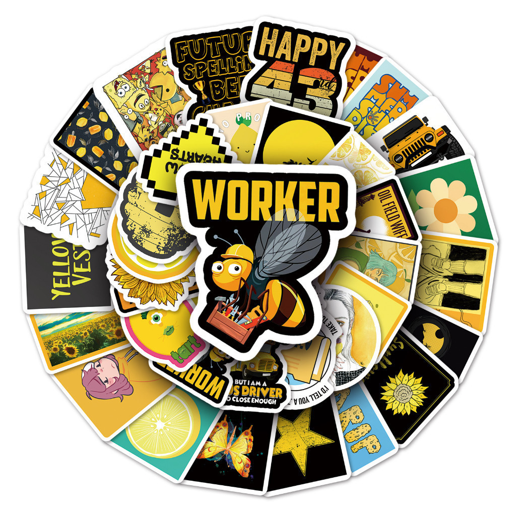 

Sticker Pack vinyl isi 50 - 100 pcs | anti air varian YELLOW SERIES | glossy matte | laptop helm tumbl koper Stiker