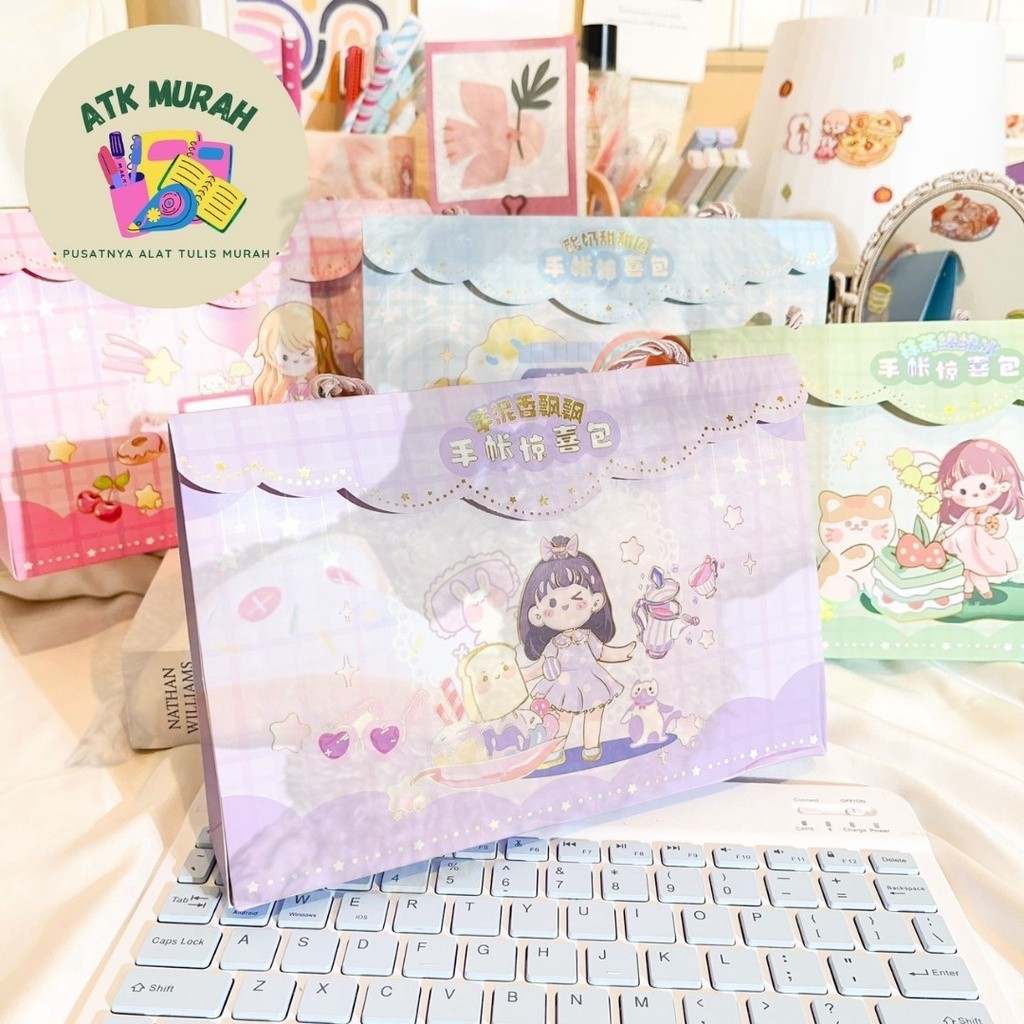 

Paket sticker Sz-65 dan alat tulis Paperbag model tas penjepit sticker pulpen solatip buku notes tulis hampers kado unik