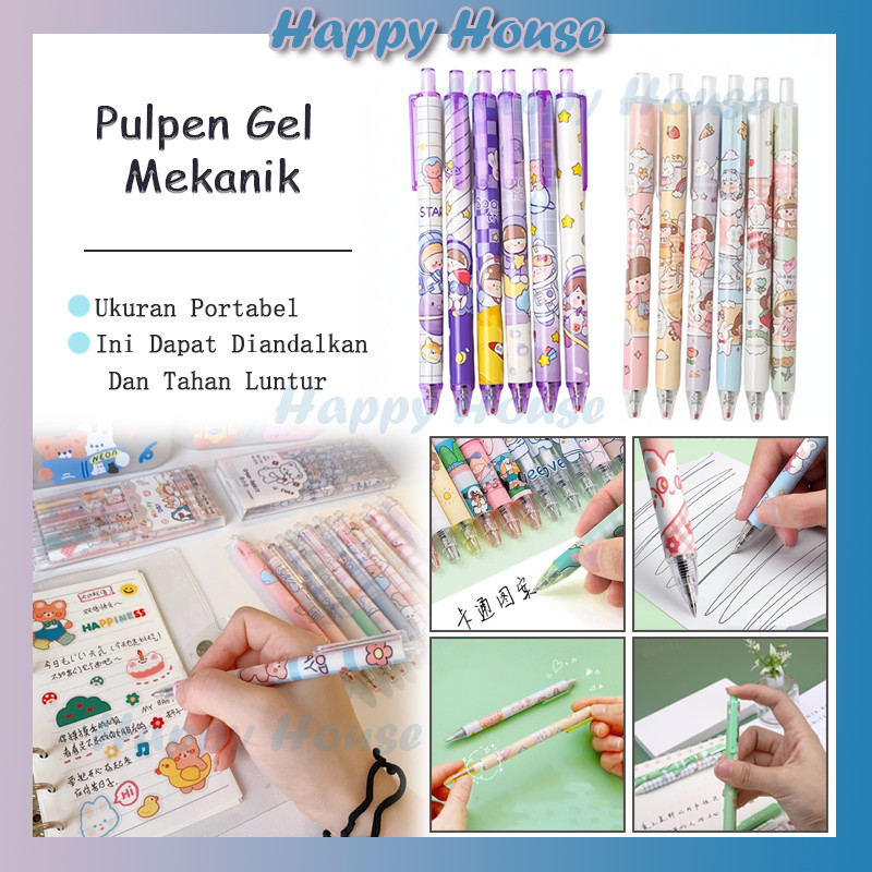 

6pcs Pulpen / Ballpoint / Bolpen Gel Mekanik 0.5mm / Ballpoint Mekanik Lucu