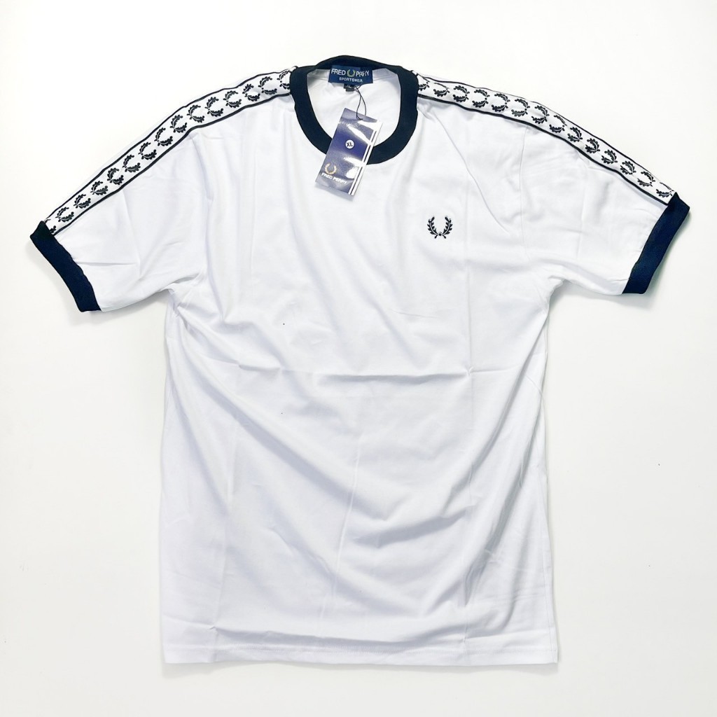 KAOS TSHIRT FRED PERRY RINGER TAPED WHITE