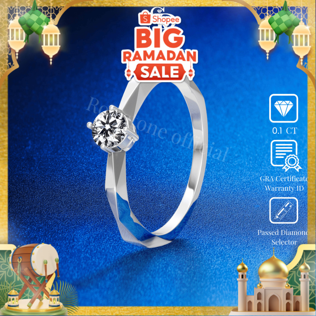 RoyStone - Cincin Wanita Moissanite Original Lapis Emas 18K - Ellery Ring