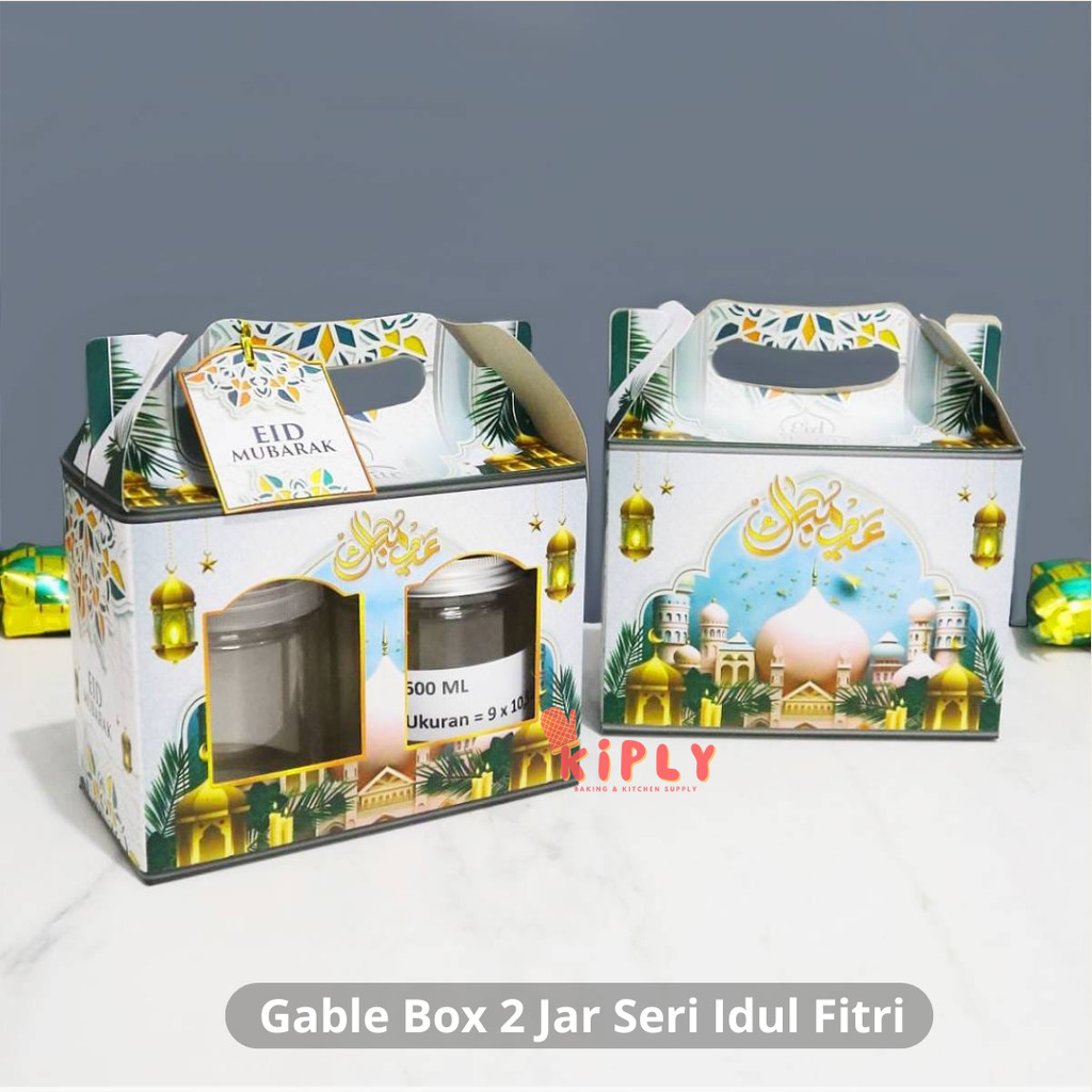 Gable Box 2 Jar Seri Idul Fitri/Dekorasi Idul Fitri/Box Souvenir Hampers Idul Fitri/ Kotak Kue Lebar