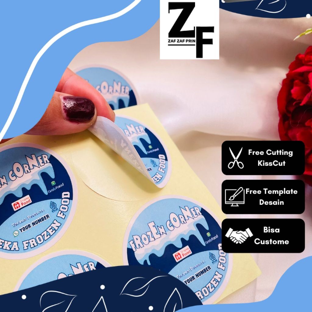 

ZAF 2-4 Cetak Stiker Chromo Makanan Beku Label Free Desain Frozen Food Daging Bulat Murah Uk.Kecil