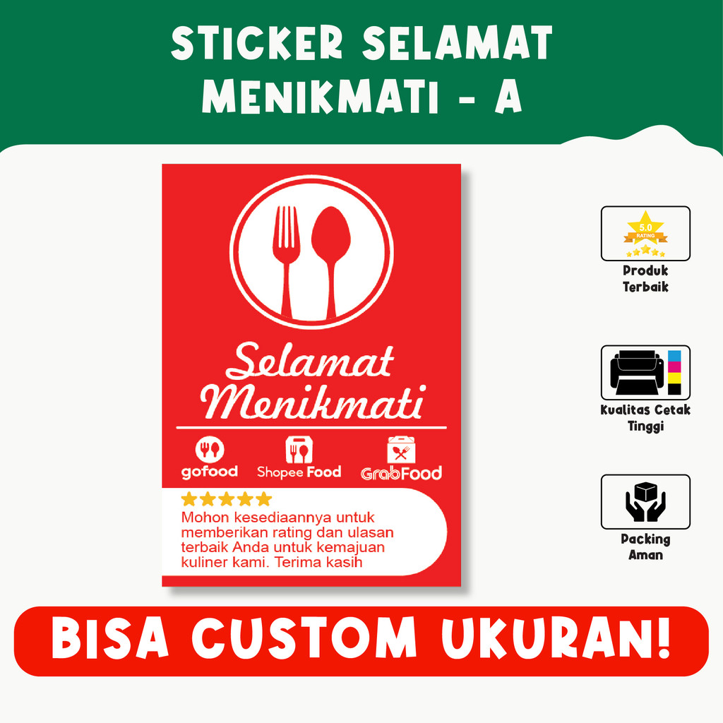 

Sticker Selamat Menikmati untuk Kemasan Makanan, Cocok untuk UMKM, Restoran, dan Jasa Kuliner Online