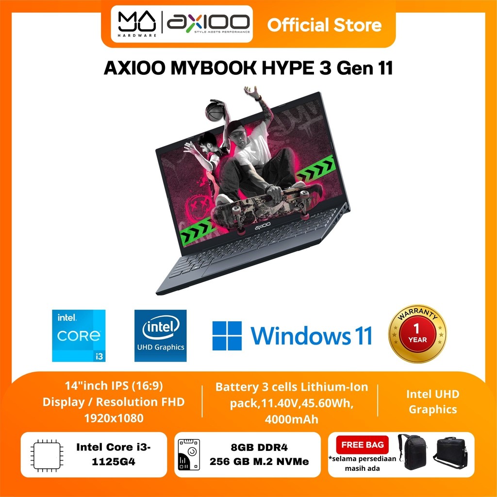 Laptop Axioo MyBook Hype 3 G11 Intel Core i3-1125G4/8GB/256GB/FHD IPS - Windows 11