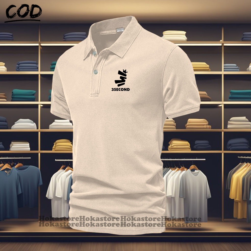 Kaos Polo Shirt Kerah  Kaos Kerah Dewasa /3Second Text Hitam Kaos Kerah Lengan Pendek / Kaos Polo Wa