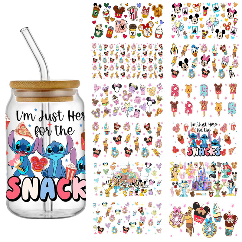 

Cartoon Disney Stitch Snacks 16OZ UV DTF Cup Wrap Transfers Stickers Custom Labels Durable Waterproof Logo For Libbey Glass Can
