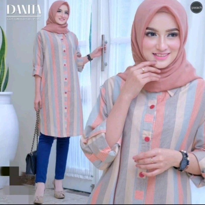 TUNIK KATUN SALUR TEARU TUNIK GARIS SALUR WANITA LD 110 DAN LD 120 - peach 120