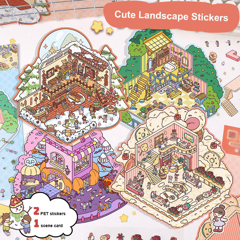 

COD Stiker Kolase Adegan Miniatur 3D Kreatif Stiker Pemandangan DIY Stiker Dekompresi Kartun