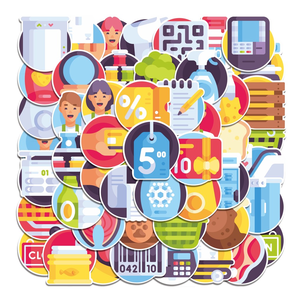 

COD 50 Pcs Stiker Supermarket Lucu Anti Air Untuk Dekorasi Notebook Sepeda Skateboard Handphone