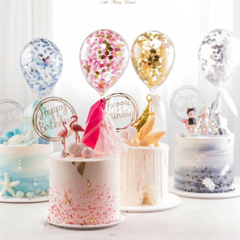 CAKE TOPPER BALON CONFETTI VARIAN WARNA/TOPPER BALON CONFETTI DEKORASI CAKE BIRTHDAY