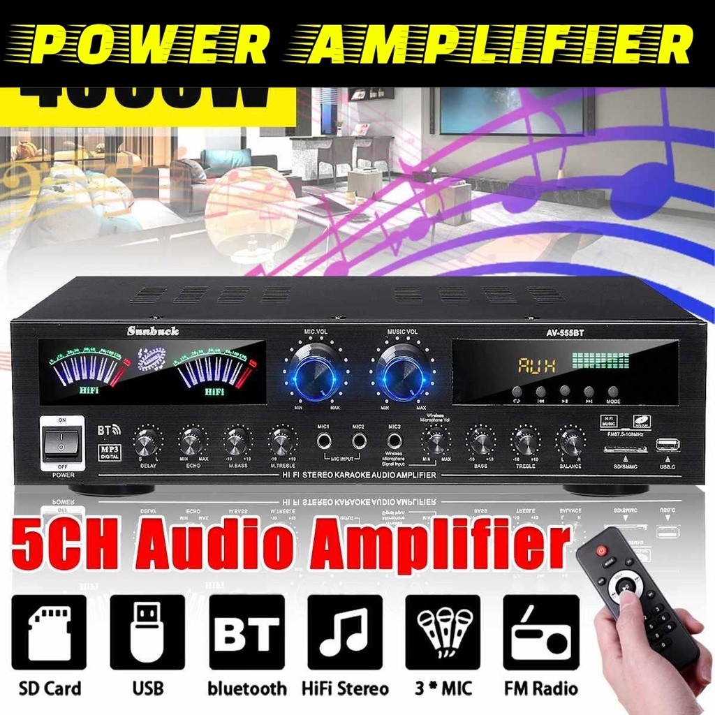 Power Amplifier Bluetooth 5.0 Microphone HiFi USB MP3 Player