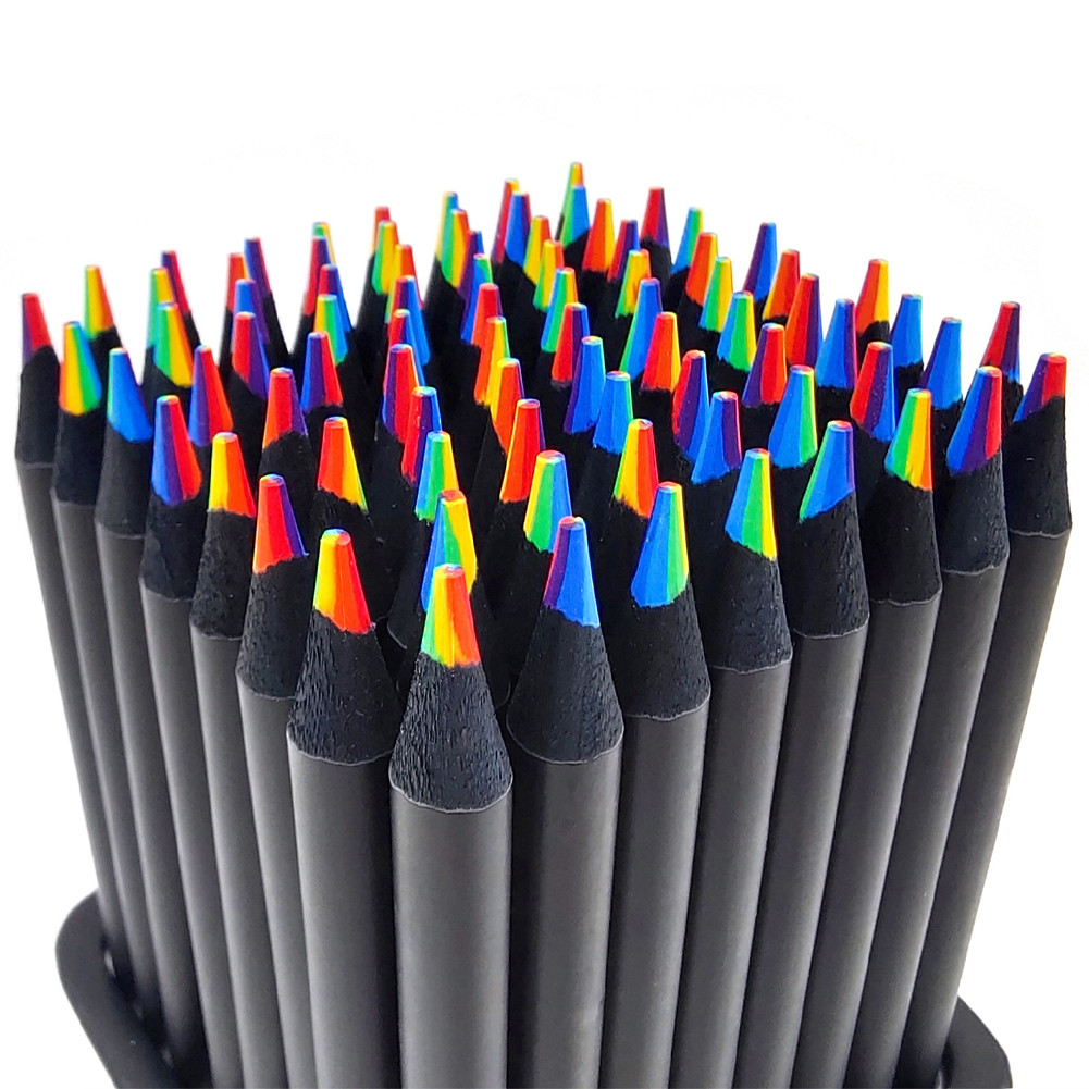 

1pc 7Color Rainbow Color Pencils Black Wood Painting Crayon Multicolored Pencils Students Art Drawing Writing Stationery Supply