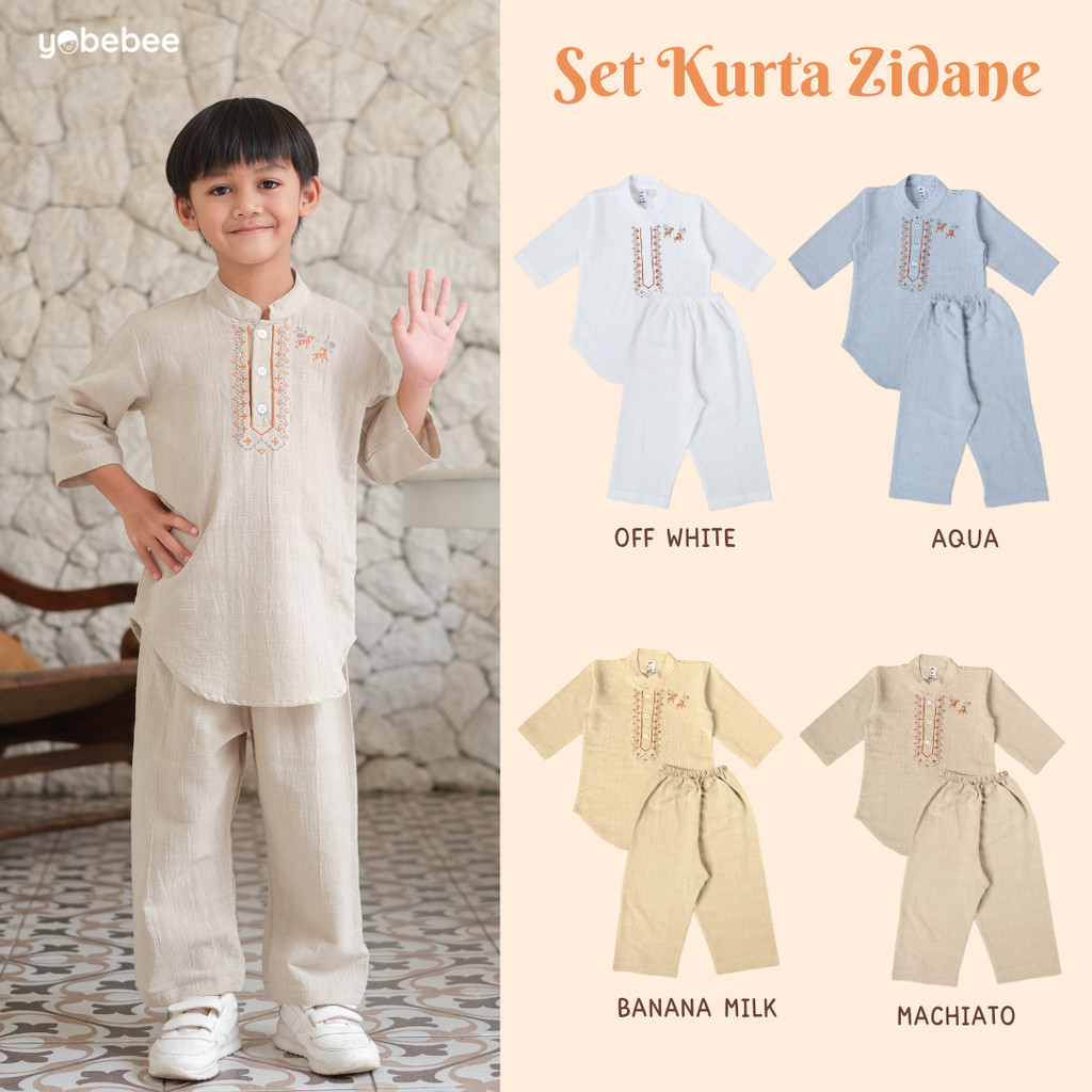 Yobebee Setelan Kurta Zidane Bordir Anak Laki Laki Usia 2 - 12 Tahun Baju Koko One set Anak Cowok