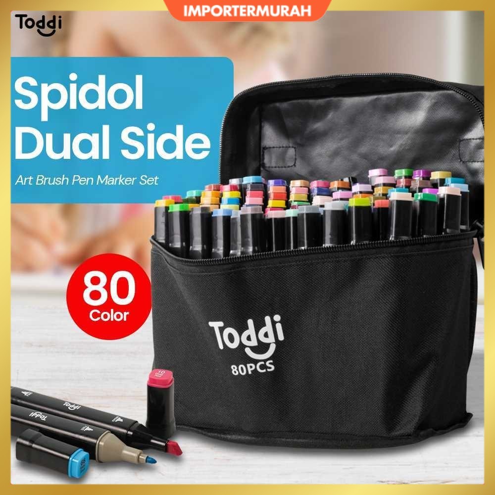 

Toddi Spidol Dual Side Fine Art Brush Pen Art Marker Set 80 Color - HL270