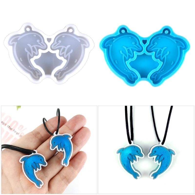 

DIY Cute Dolphin Keychain Silicone Mold with Hole Earrings Necklace Charm Epoxy Resin Casting Mould Jewelry Bag Hanging Ornament