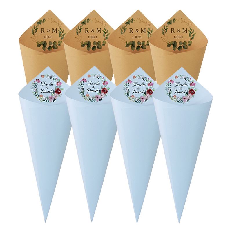 

30pcs/lot Personalized Wedding Confetti Cones with Names Petal Candy Natural Confetti Any Text Custom for Celebrations Decor