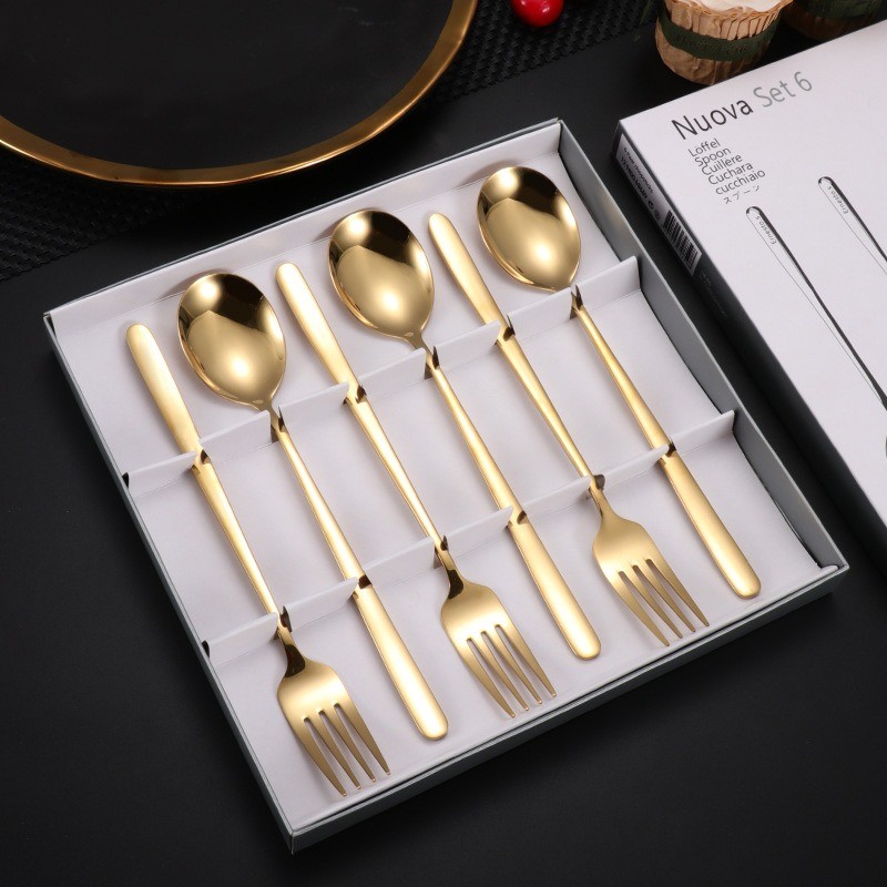 Kitchenware Thickened Material Stainless Steel Spoon and Fork Korean 6 Piece Spoon and Fork Set with