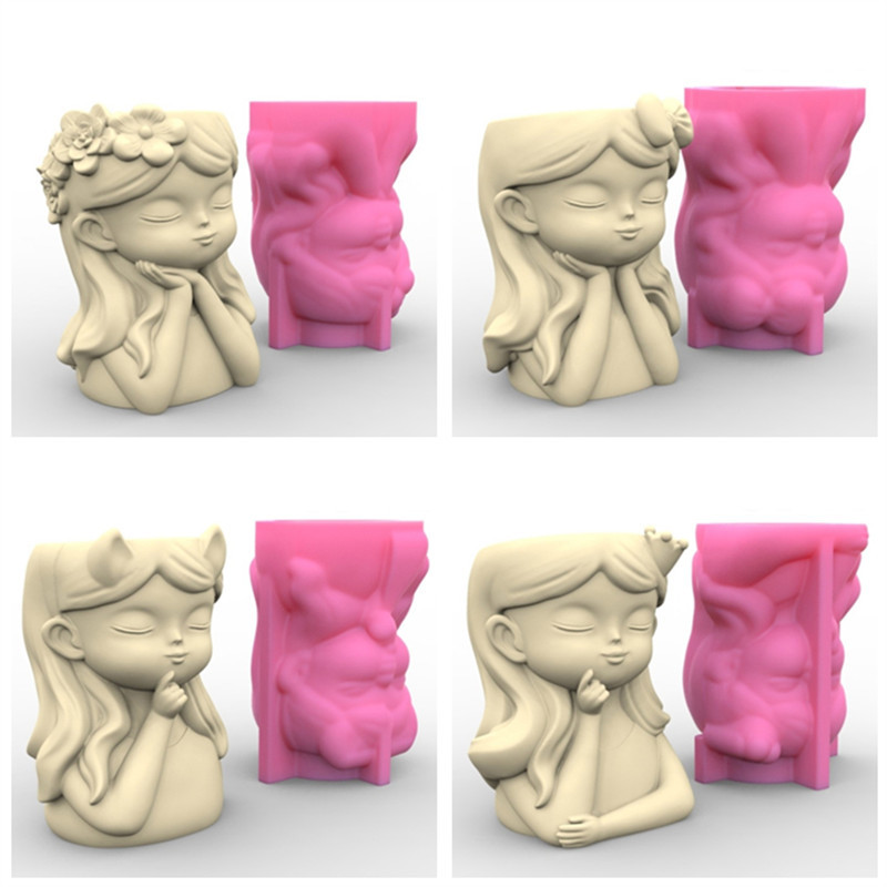 

Girl Silicone Mold Flower Planter Mold Flower Pot Resin Mold for DIY Craft Art Home Decoration Concrete Mould