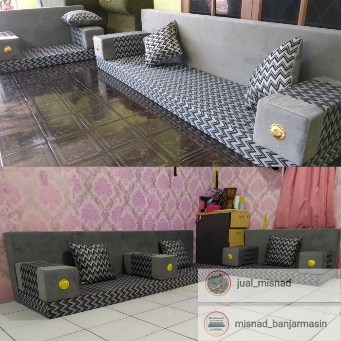 Misnad sofa arab_sofa lantai - Vegas Grey + Zigzag - 5 meter, Lebar 60 cm