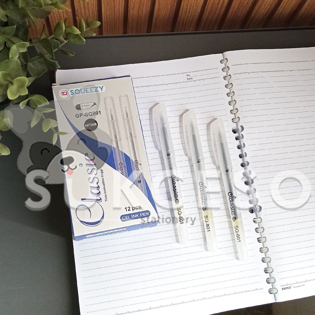SQUEEZY Gel Pen SQ801 Classic 0.5mm Black DIJUAL LUSINAN - Pulpen Gel Hitam