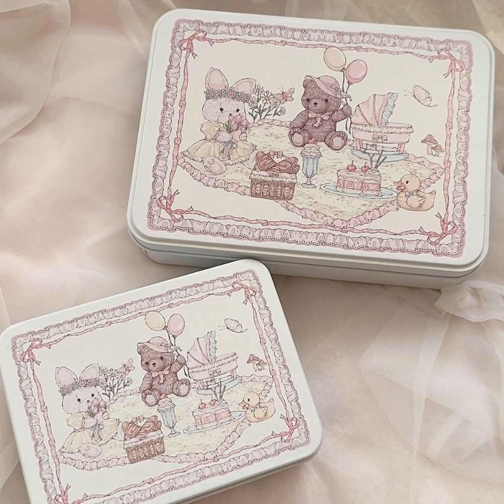 

1 Pcs Iron Storage Box Cartoon Kpop Photocards Desktop Storage Small Card Stickers Tapes Storage Box Stationery Office Supplies