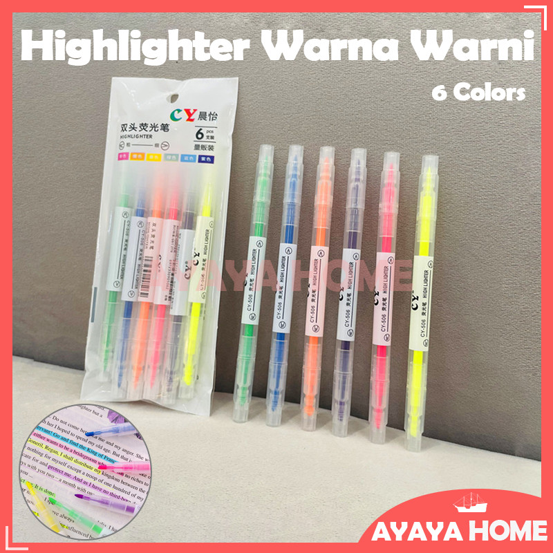 

1 Set Stabilo Warna Warni/Set Highlighter Warna/Stabilo Warna Dua Sisi Isi 6 In 1