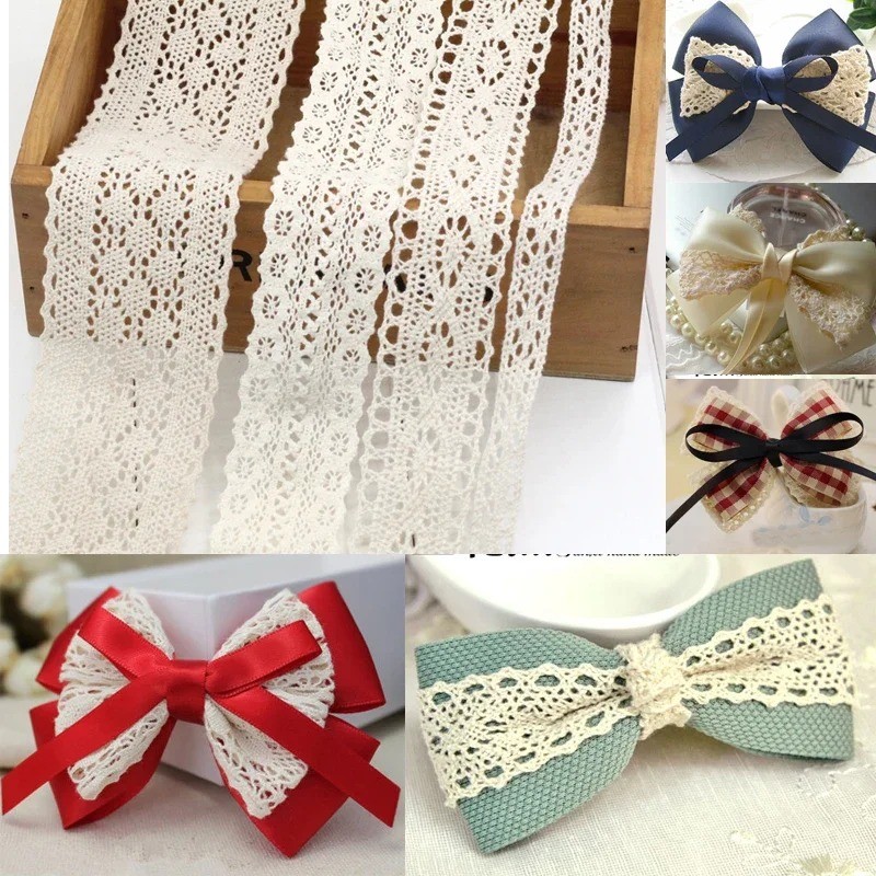 

Ivory White Lace Trim Ribbon DIY Embroidered for Sewing Decoration Fabric Lace Ribbon Tape Handmade Craft Materials Net Ribbons