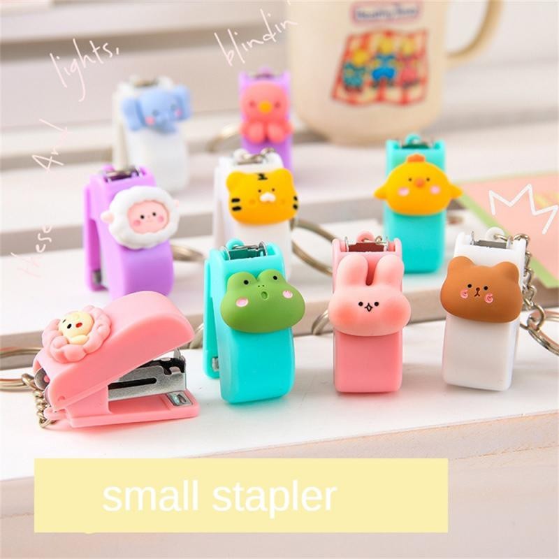 

Stapler Keychain Save Time Macaron Color Office Accessories Mini Cartoon Stapler Keychain Portable Size Student Convenient Cute