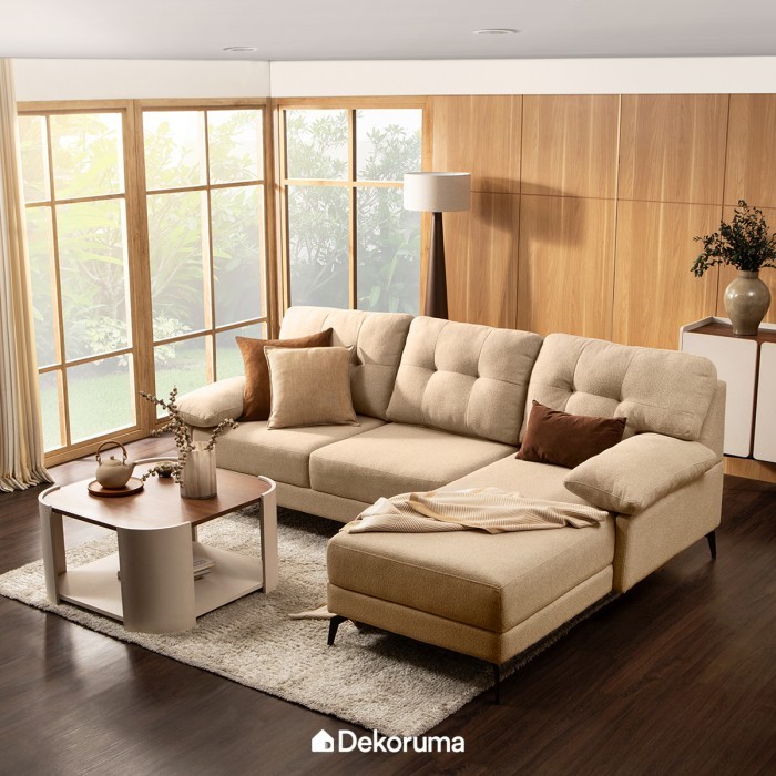 Dekoruma NATA Sofa L / Sofa Panjang L / Sofa Bed Kain - Cokelat