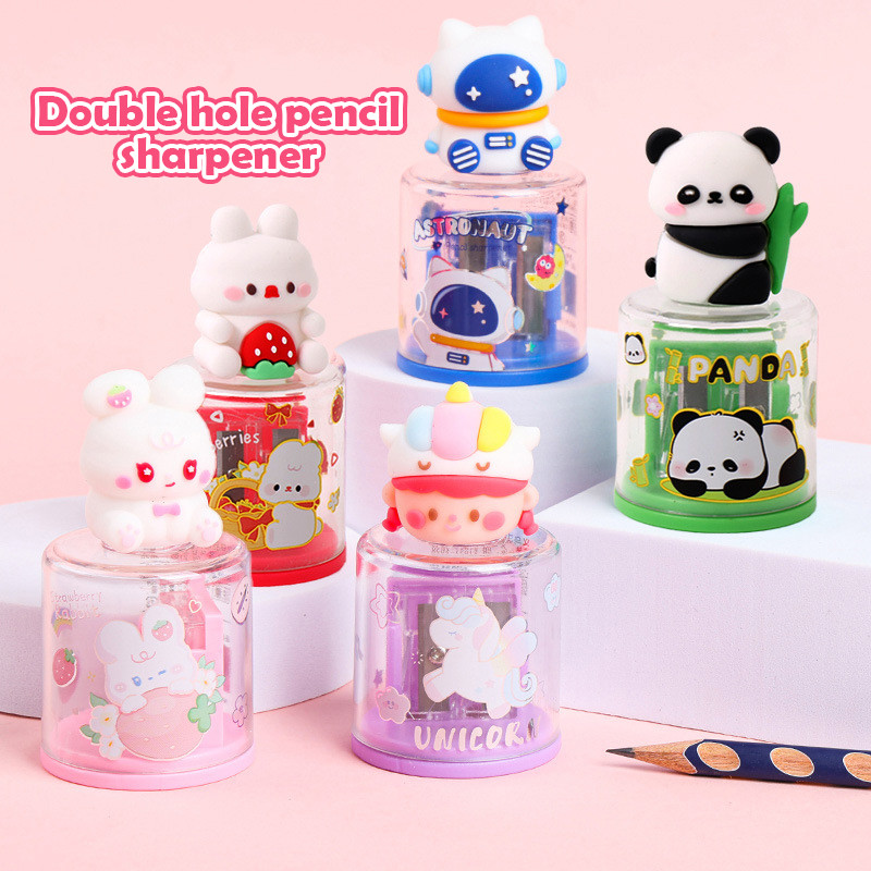 

Cartoon Cute Double Hole Pencil Sharpener Portable Mini Pencil Sharpening Tool Kawaii Manual Sharpener Students Stationery Gifts