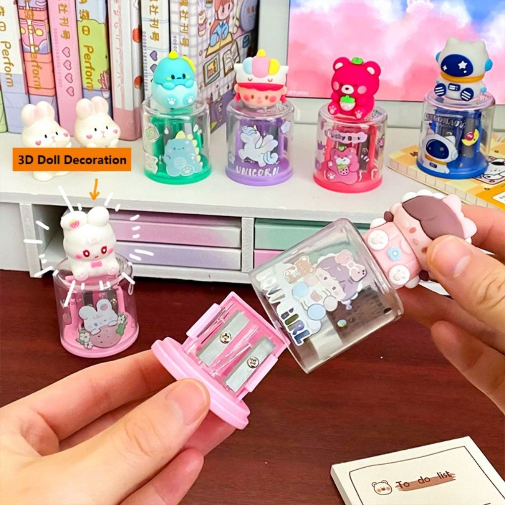 

Cartoon Cute Double Hole Pencil Sharpener Portable Mini Pencil Sharpening Tool Manual Sharpener Gift