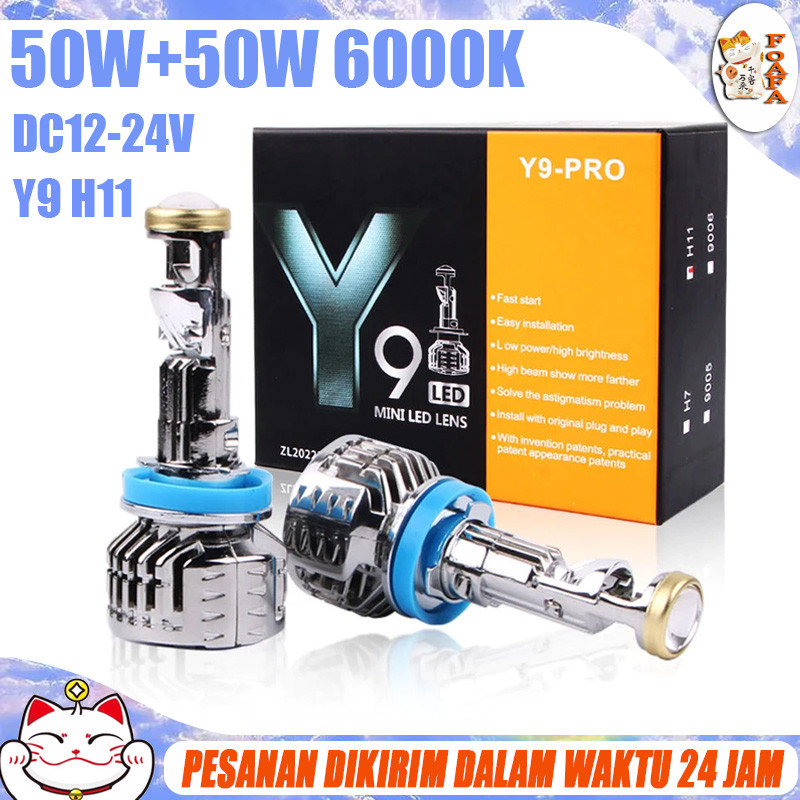 (Sepasang 2pcs) Y9 Pro Mini Projector H4 Lampu Led Mobil H11 Aes 50 Watt Lampu Led Y7d H4 Original