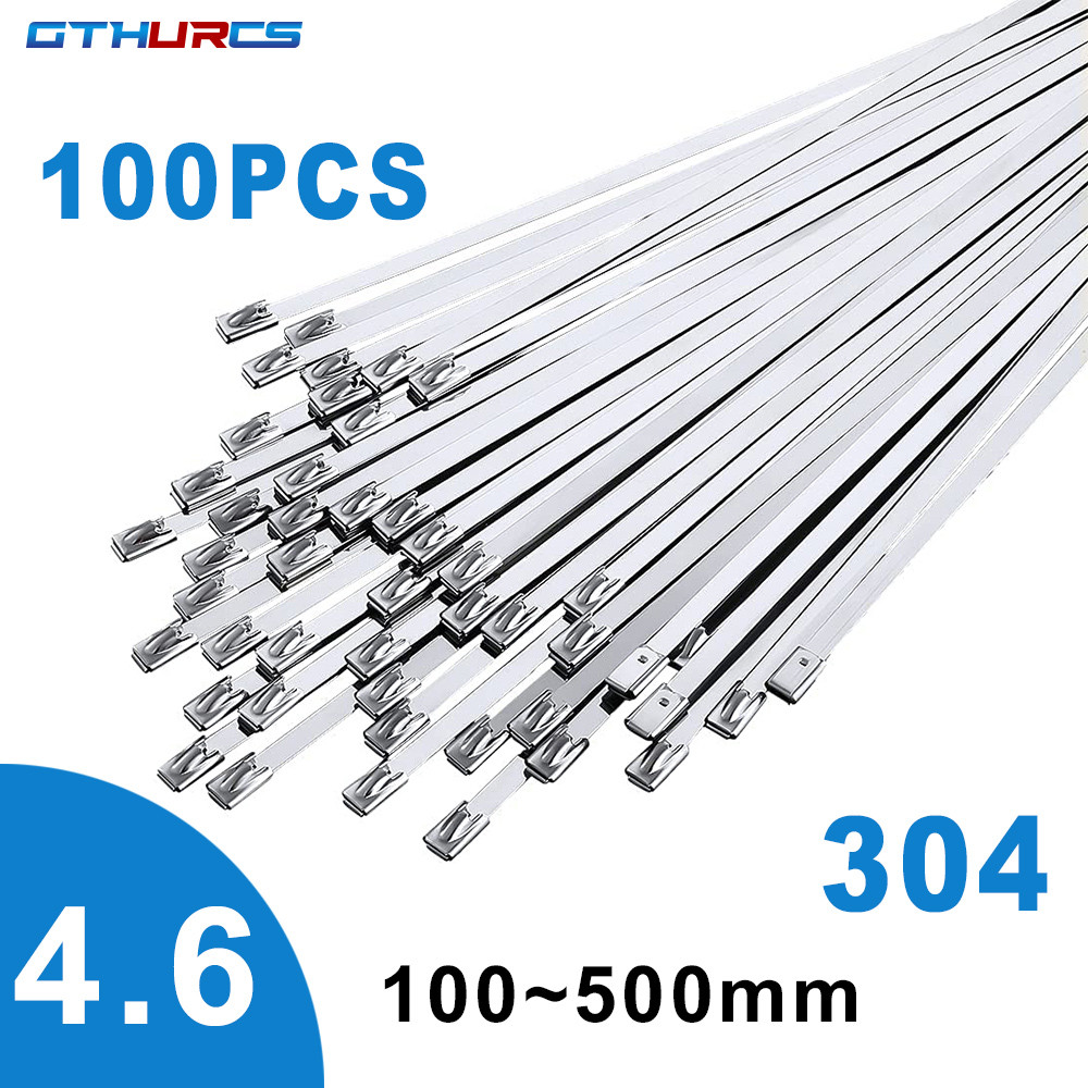 

100 Pcs 4.6mm 304 Stainless Steel Metal Cable Ties Multifunctional Self-Locking Cable Ties Zip Exhaust Wrap Coated Locking