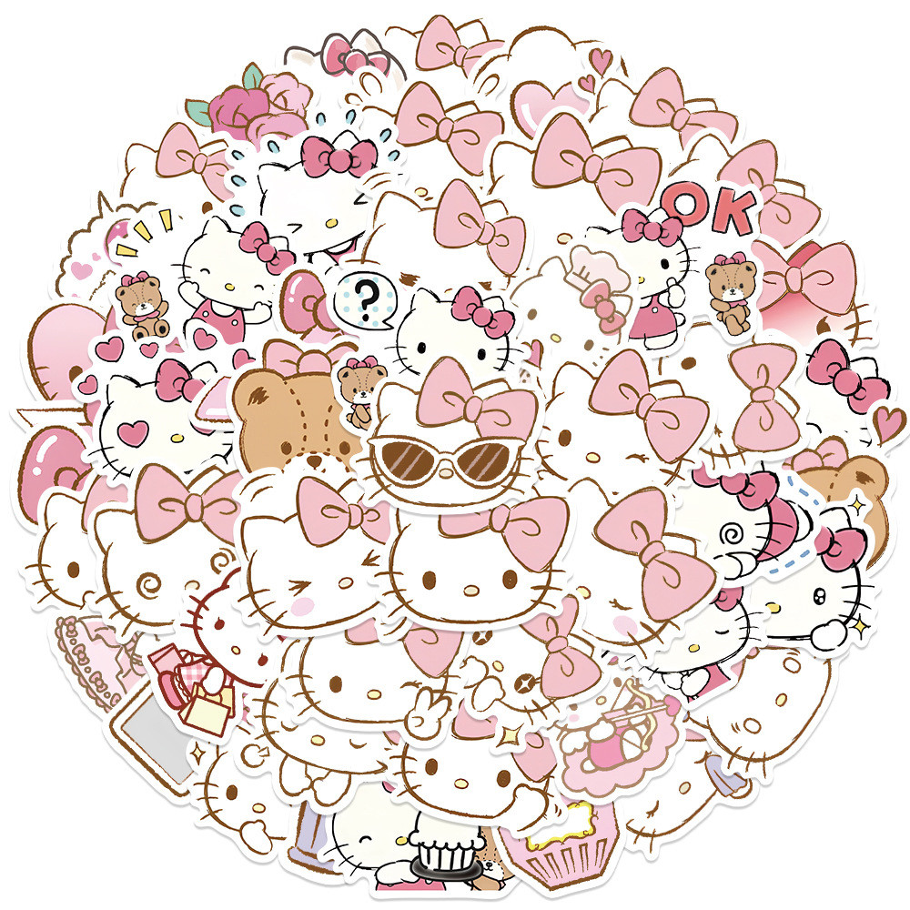 

10/30/50PCS Cute Anime Pink Hello Kitty Stickers Sanrio Cartoon Decals DIY Decoration Notebook Laptop Luggage Phone Car Kids Toy