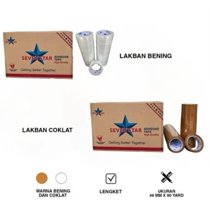 

Lakban Coklat / Bening 90 Yard 48mm 2inch SEVEN STAR Original 1Pcs