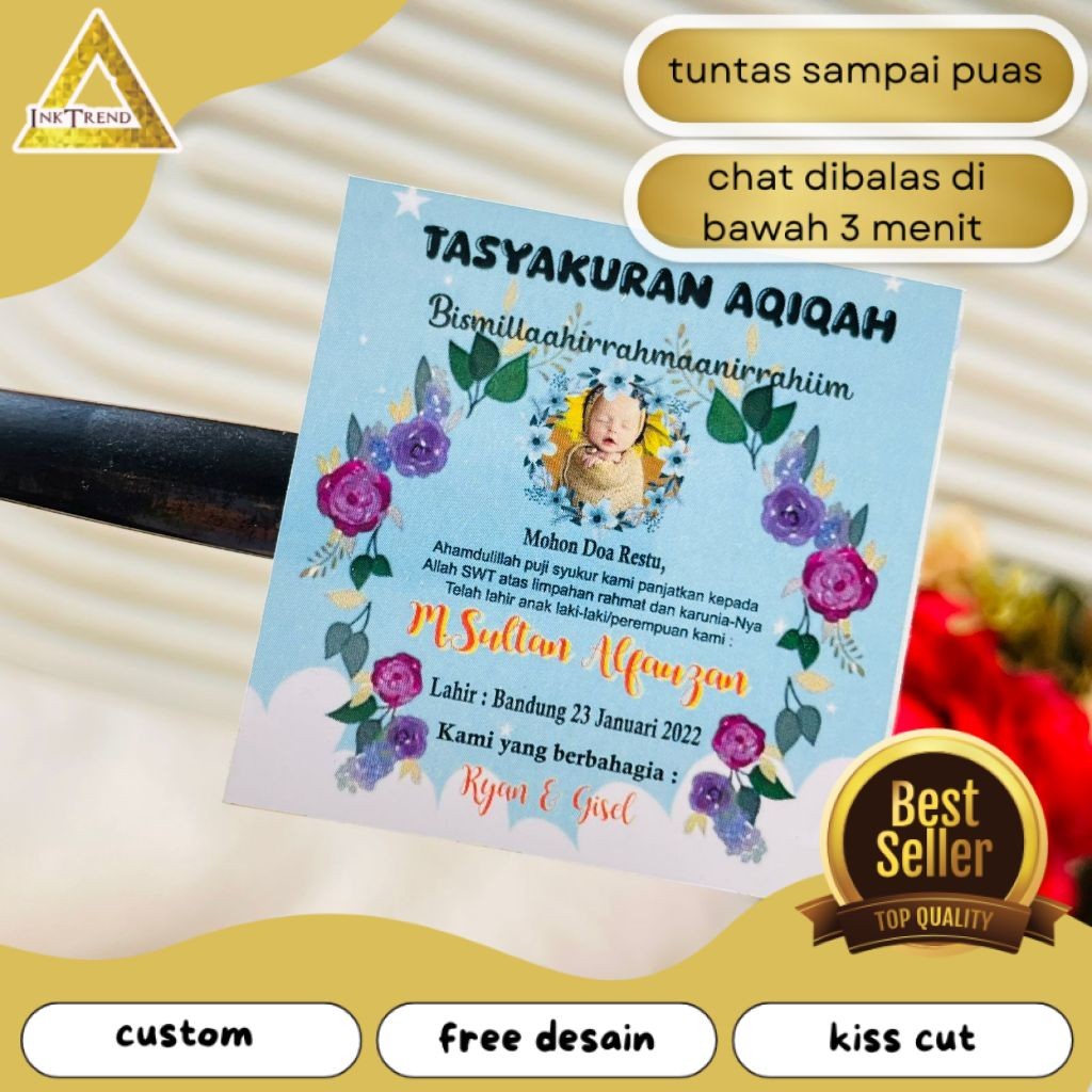 

INKA Print Stiker Tasyakuran Aqiqah Bayi Sticker Syukuran Aqiqah Anak Bentuk Kotak Uk. Kecil
