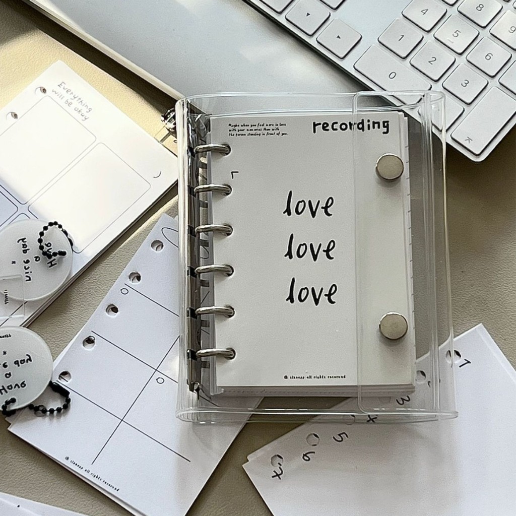 

A7 Pure Transparent Double Button Three Fold PVC Loose Leaf Notebook Storage Hand Ledger Binder Inner Page To Do Inside Paper