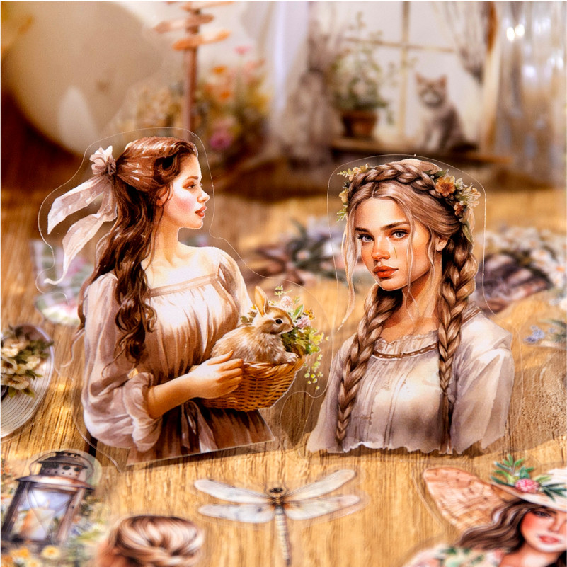

Yoofun 40pcs/lot Beautiful Girl PET Stickers DIY Scrapbooking Planner Collage Stationery Aesthetics Card Decor Flower Sticker