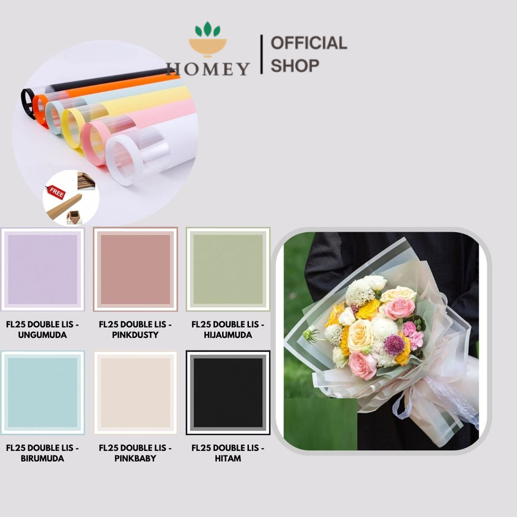 

HOMEY - (5 LEMBAR) - FL25 DOUBLE LIS Kertas Bunga Paper Buket Motif Frame List Transparan Florist Cellophane