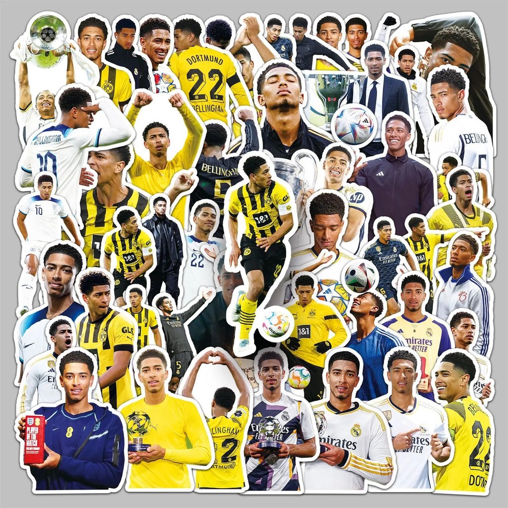 

50 Pieces Bellingham Waterproof Sports Star Stickers Football Ball Decorative Phone Case Stickers Stationery Stationery Sticker