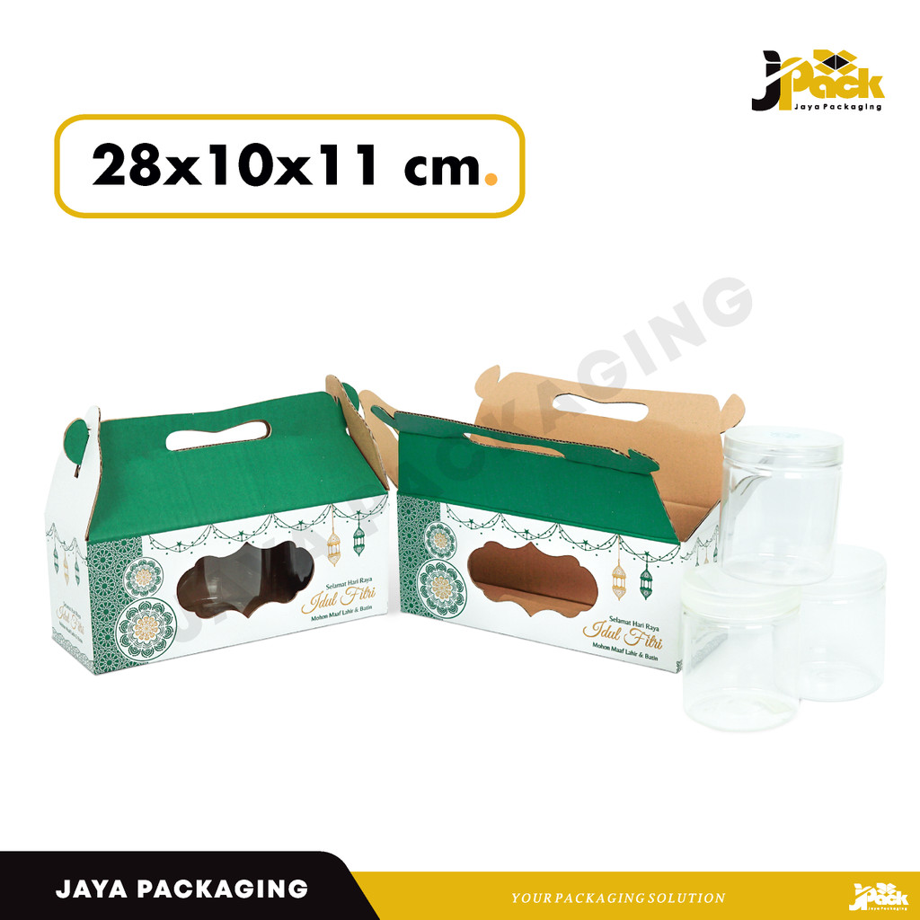 

Box 28x10x11 JAR 500 ml Isi 3 Toples Bulat Kardus/packing/kemasan/Kue Kering/boxkuker/Jar500 ml/Jar500gr/hampers/idul fitri/Iedmubarak/Tinggi11