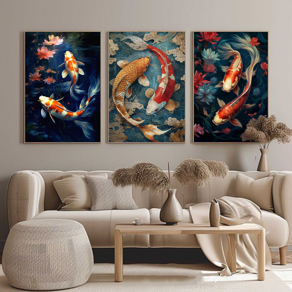 

Koi Fish Zen Japanese Canvas Painting Nature Yin Yang Animals Watercolor Classic Wall Art Posters Prints Living Room Home Decor
